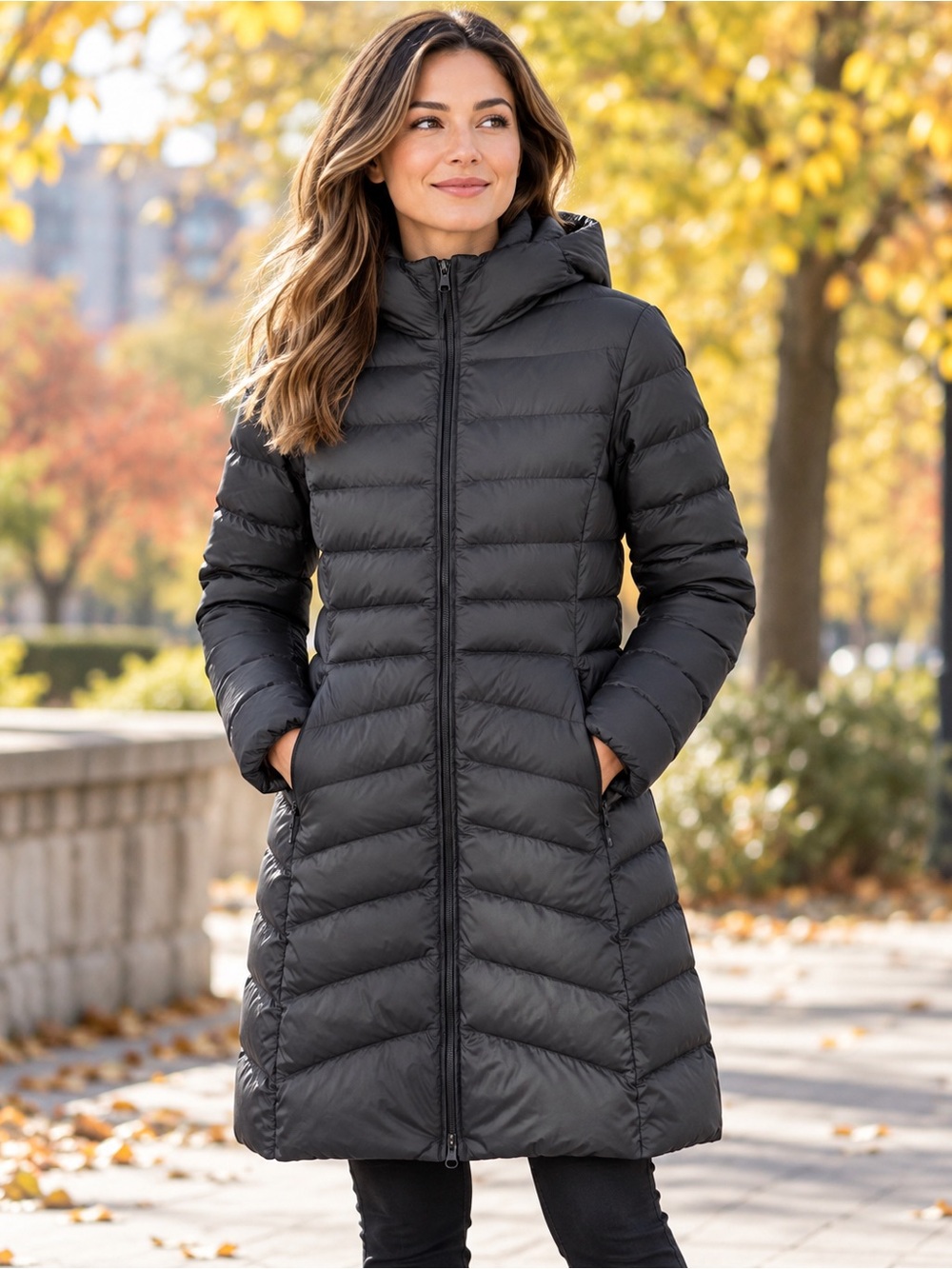UNIQLO Ultra Light Down Extra Warm Lang Dunfrakke Sort Str. S